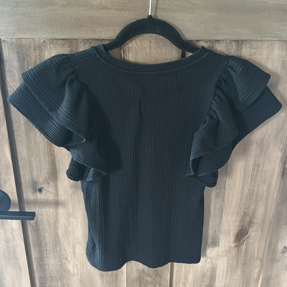 Zara Black Ruffle Sleeve Top - Picture 7 of 11
